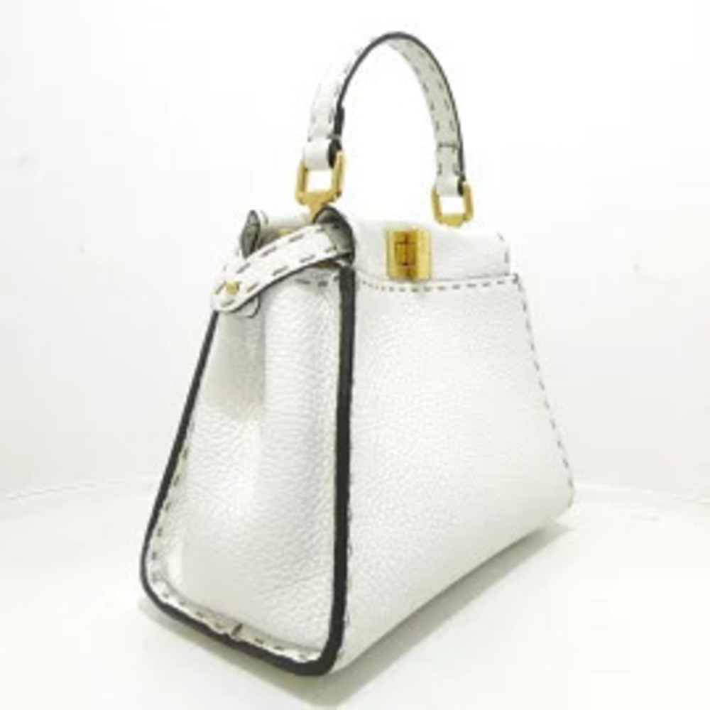 Fendi Peekaboo Iconic Selleria Handbag White Roman Leather